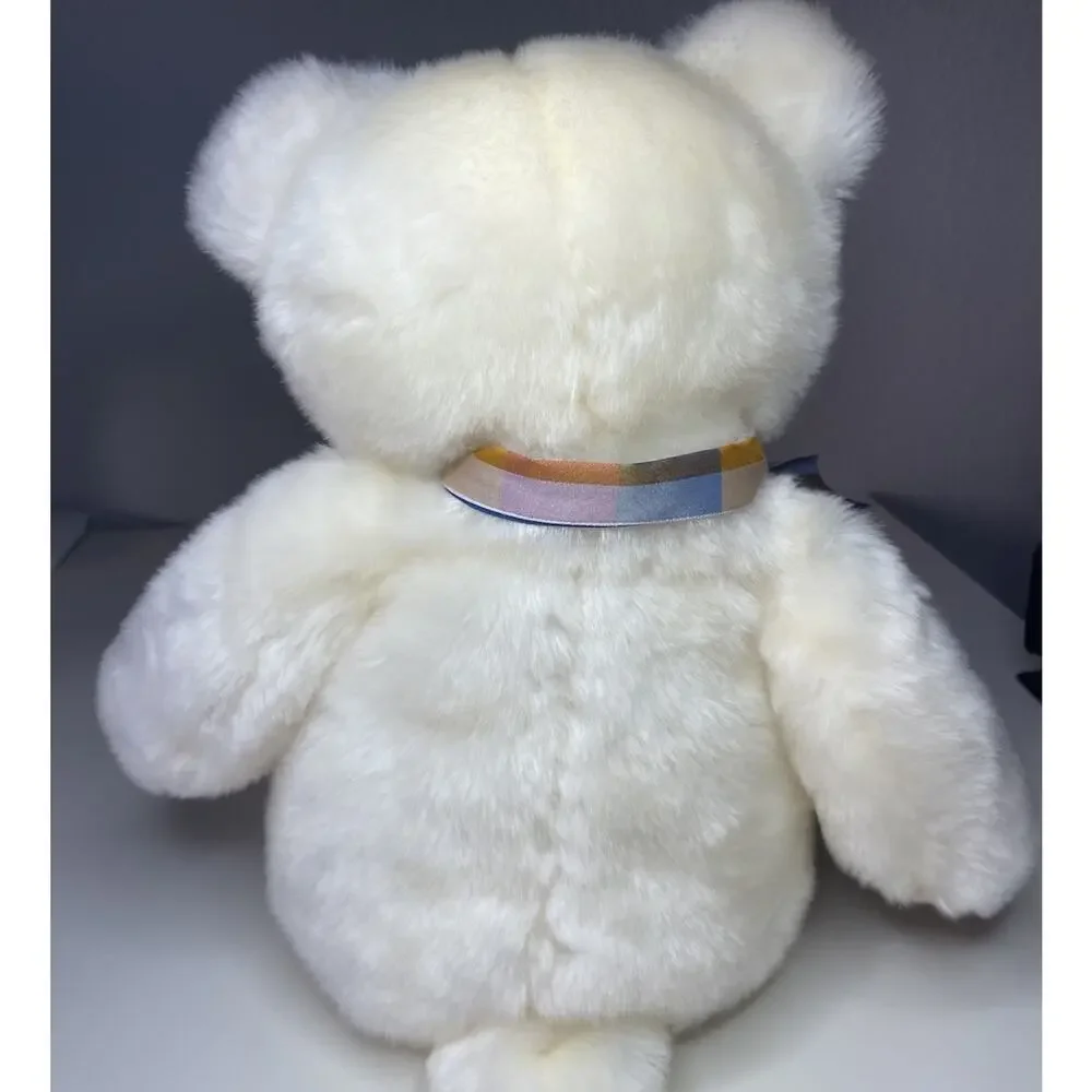 Vintage Gund Snugwell Teddy Bear Plush Large 18” White Cream Brown Plaid Bow